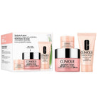 Clinique skincare products including cream, lotion, and packaging on a white background