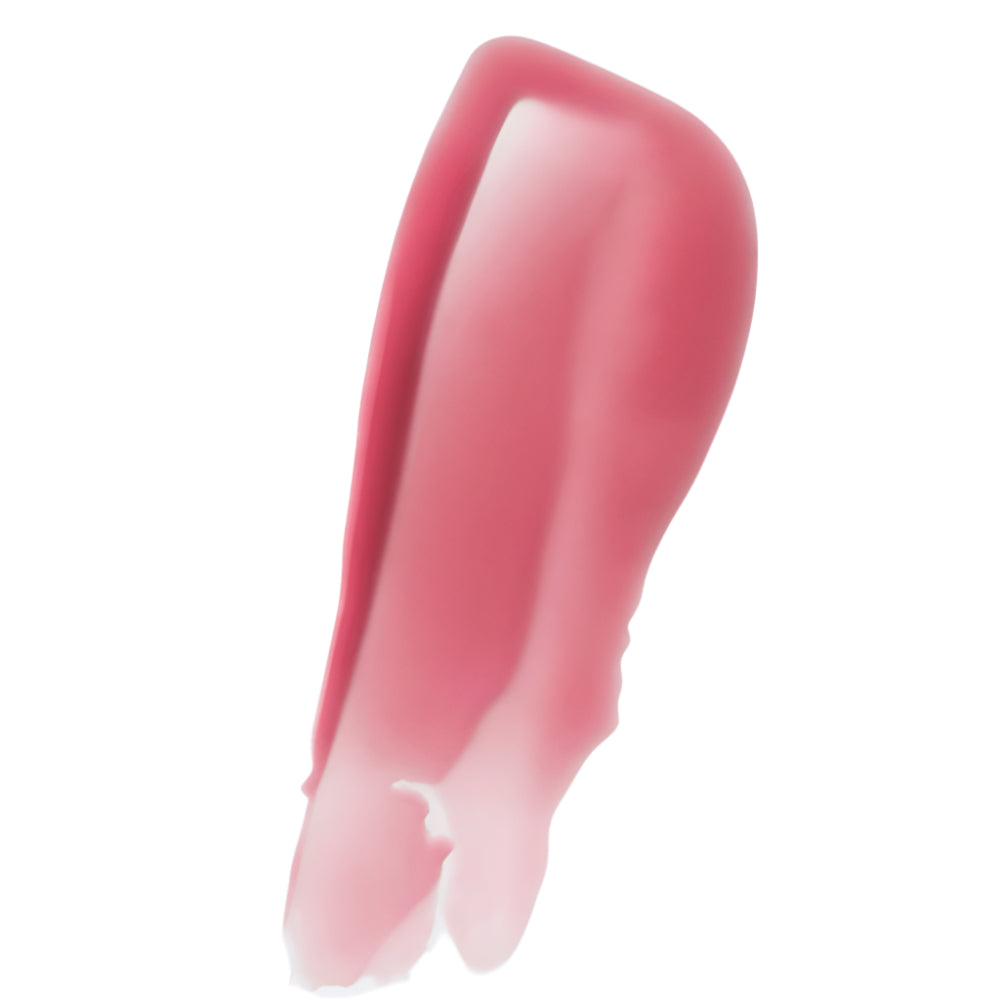 Pink lip gloss swatch on a light gray background