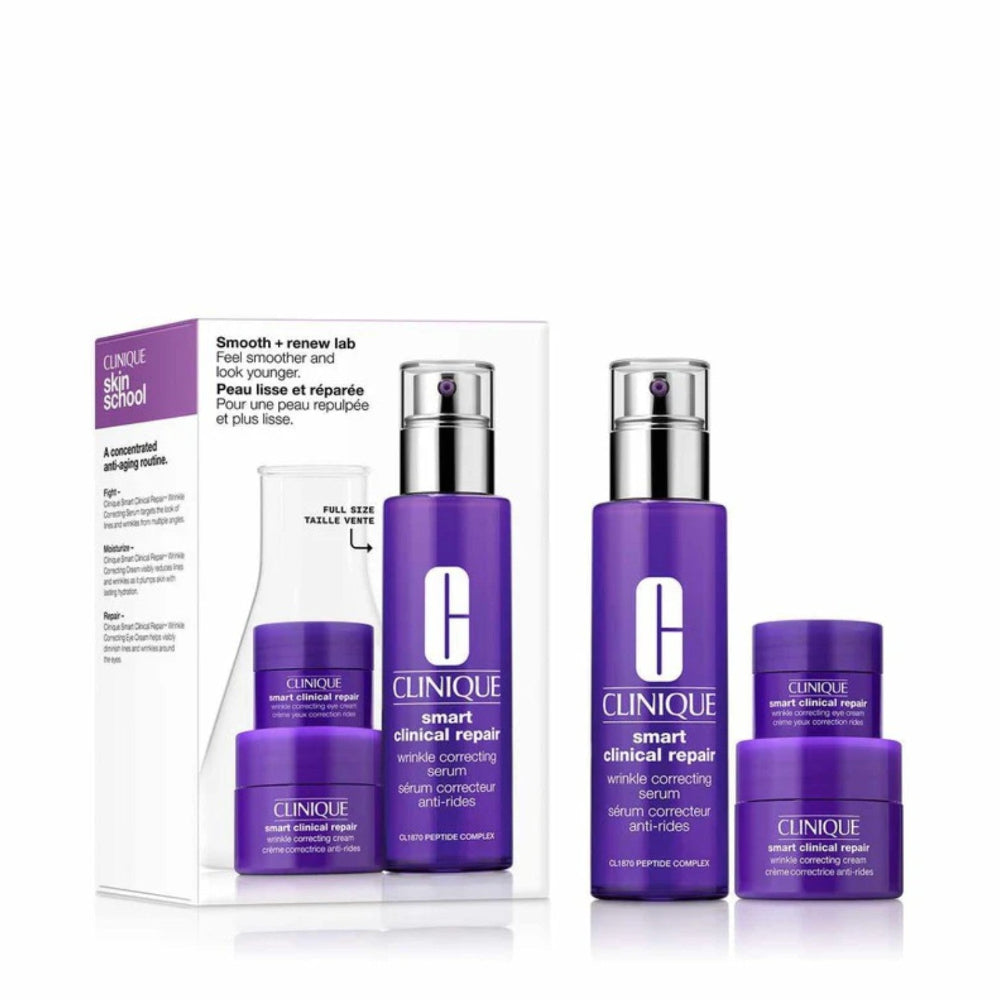 Clinique skincare products including bottles and jars on a white background