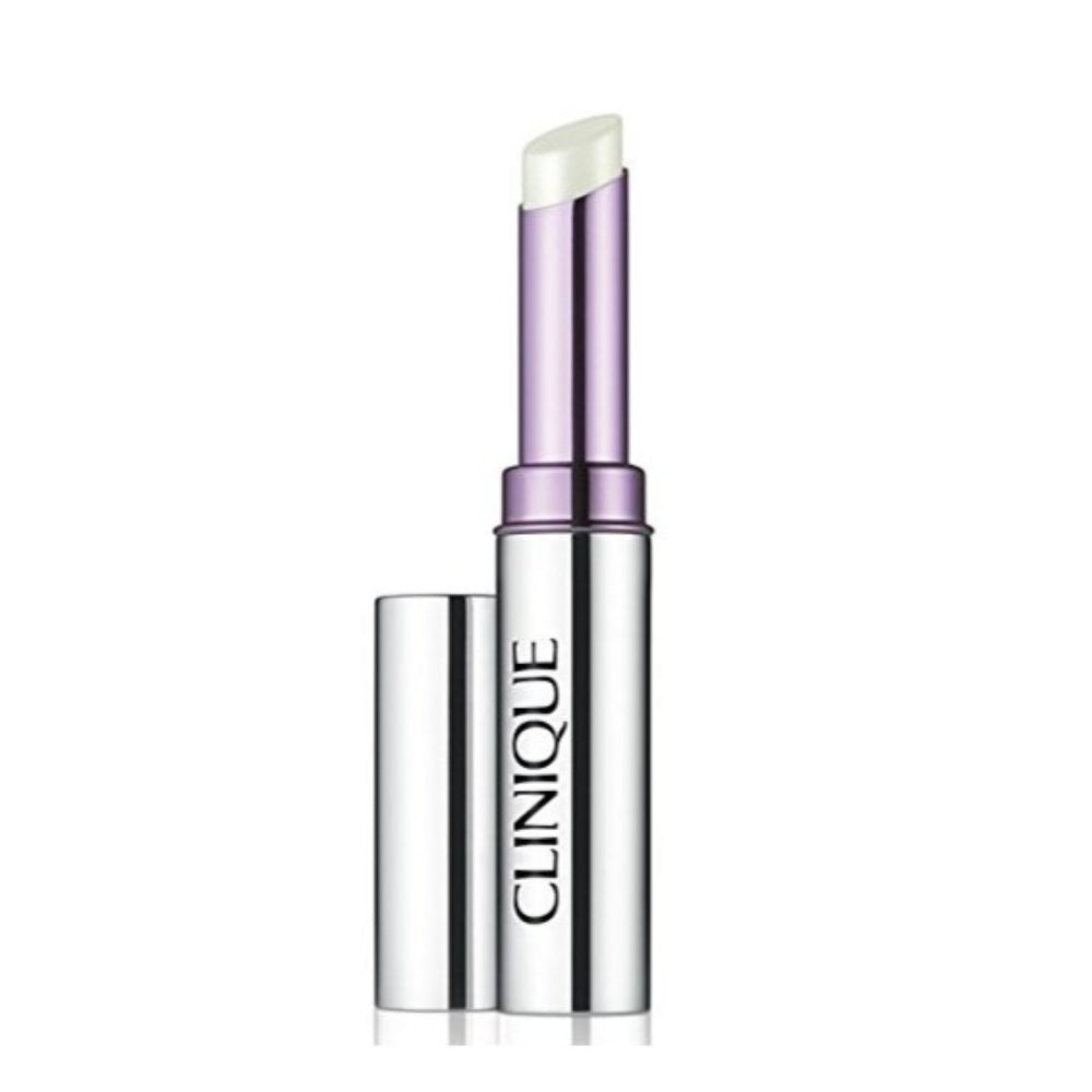 Clinique lip balm with purple cap on a white background
