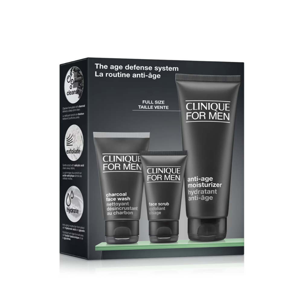 Clinique for Men skincare product set with packaging on a white background