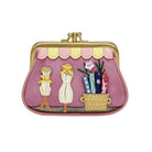 Pink coin purse with decorative elements on a white background
