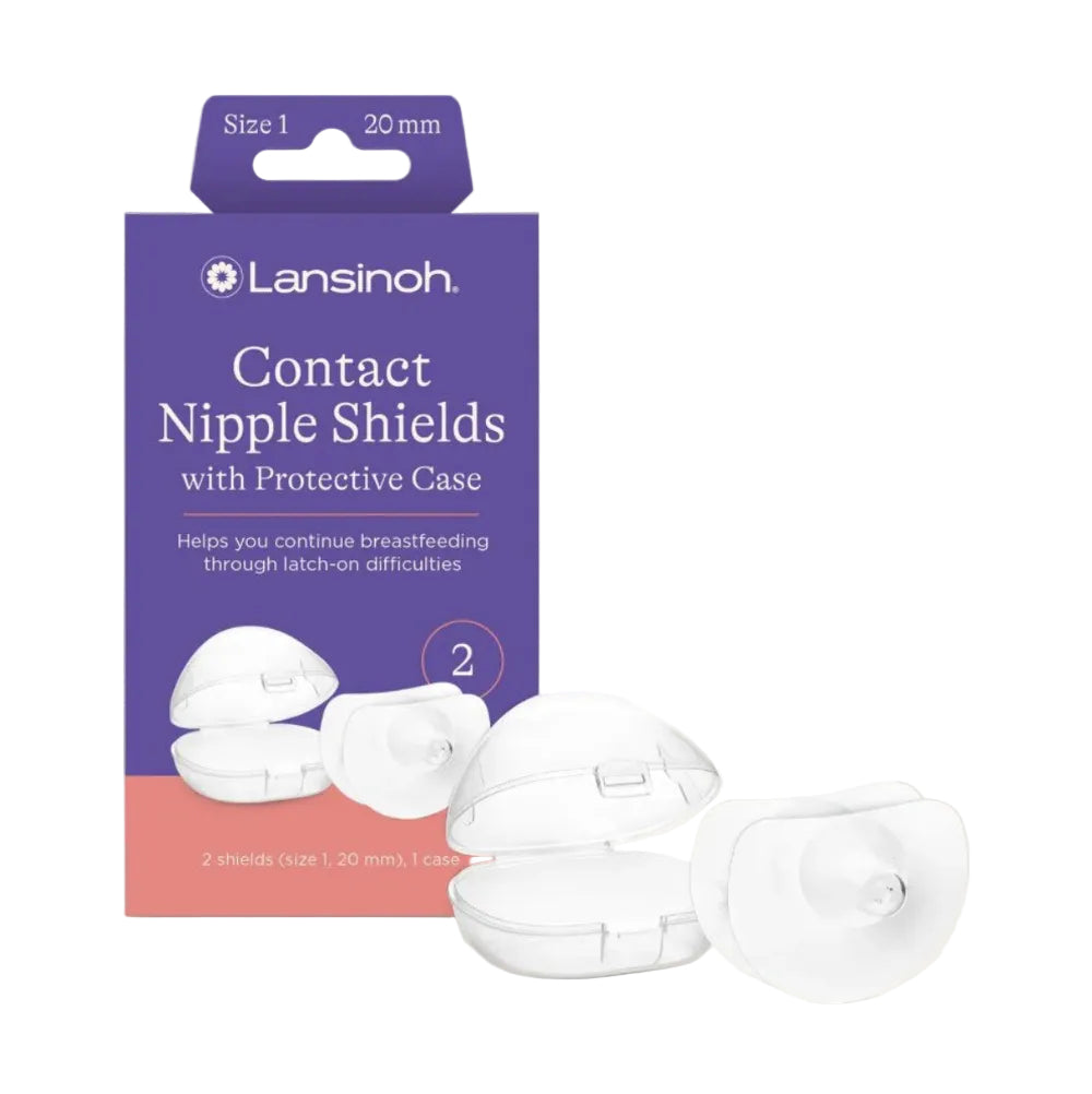 Lansinoh contact nipple shields with protective case packaging on a white background