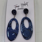Blue earrings on a Fionn Hobart branded card