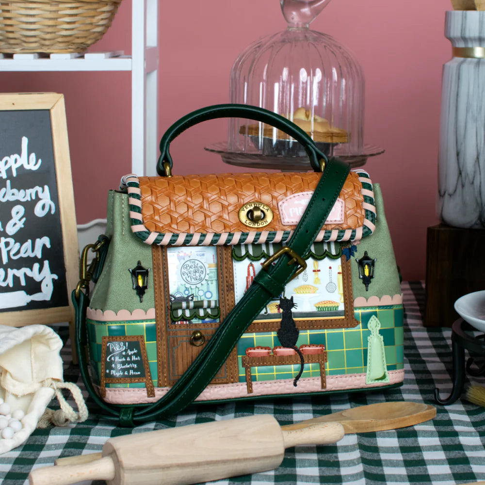 Decorative handbag with a unique design on a checkered tablecloth