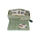 Light green wallet with a patterned interior on a white background
