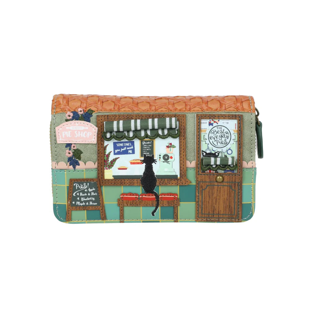 Pouch with a cat-themed design of a cafe on a white background