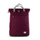 Purple Sienna backpack with gray straps on a white background