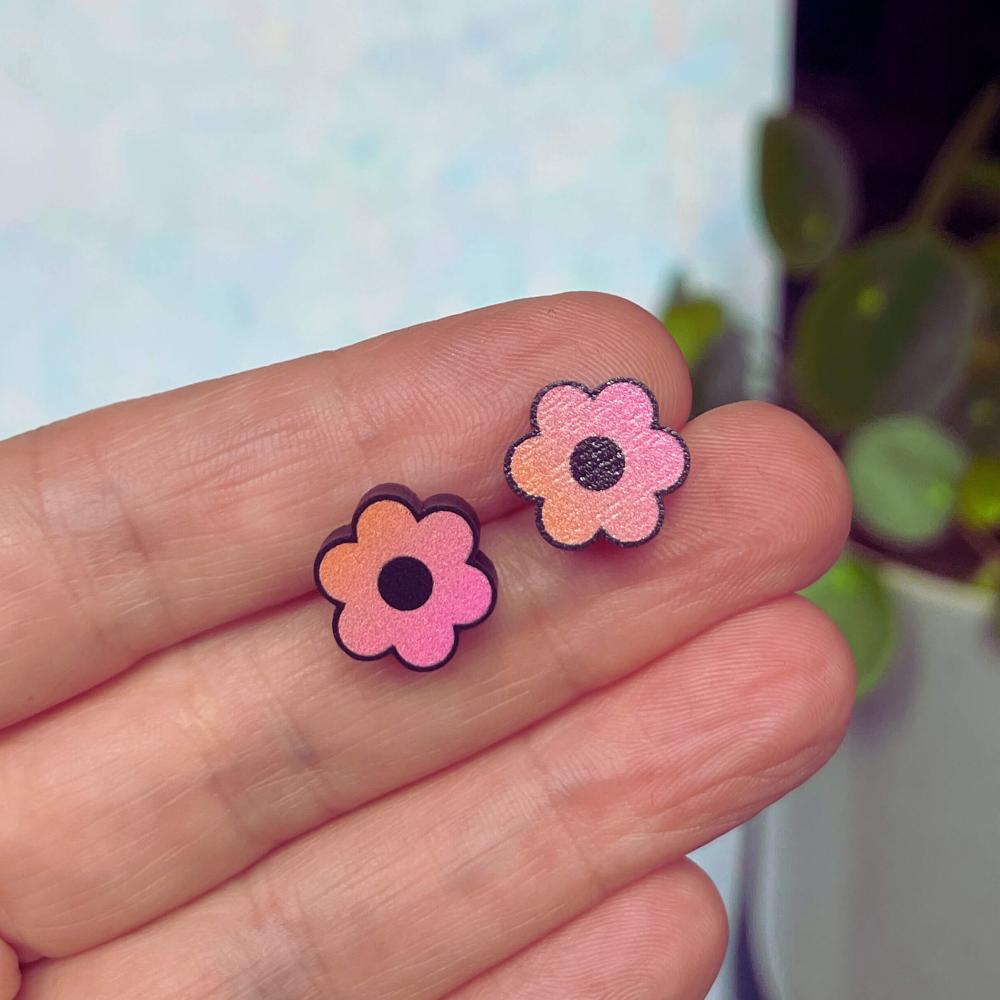 Ishbel Watson - Peach & Pink Flower Stud Earrings