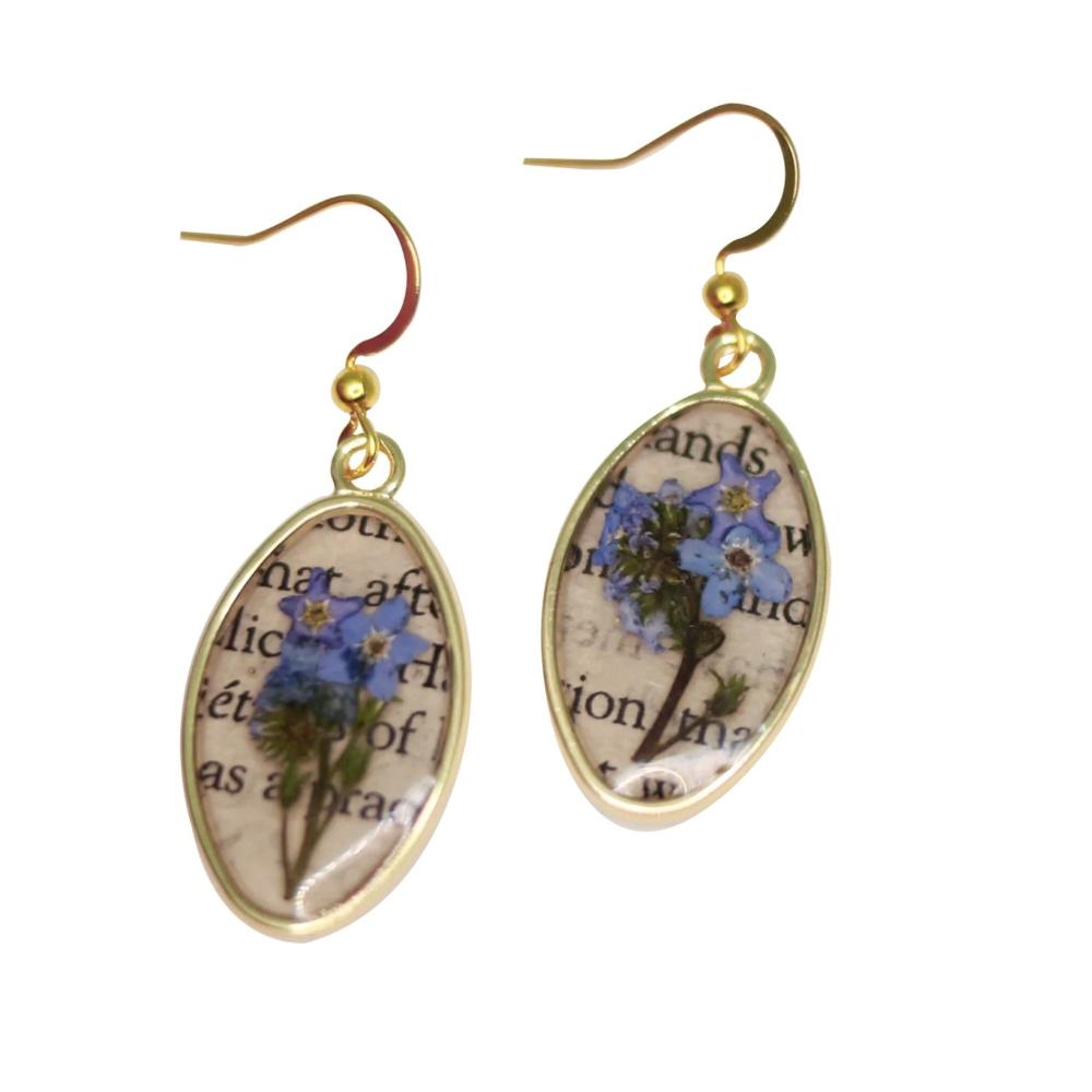 Nordic Flowers Jewellery - Gold Forget Me Not Book Earrings