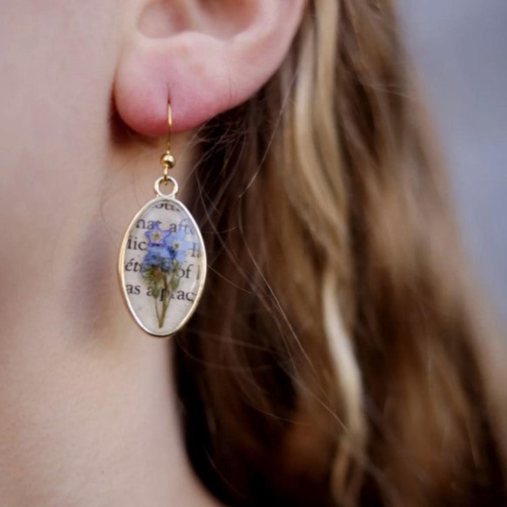 Nordic Flowers Jewellery - Gold Forget Me Not Book Earrings