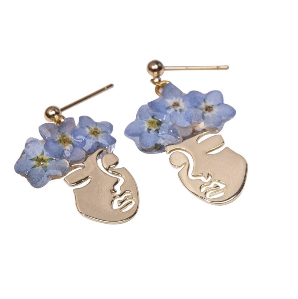 Nordic Flowers Jewellery - Gold Forget Me Not Flower Crown Face Earrings