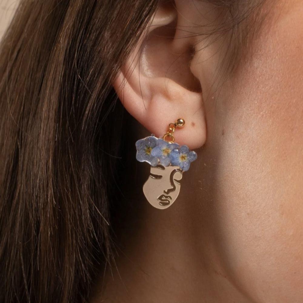 Nordic Flowers Jewellery - Gold Forget Me Not Flower Crown Face Earrings