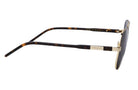 Sunglasses with tortoiseshell frame and black lens on a white background