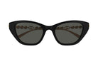 Black cat-eye sunglasses with decorative elements on a white background