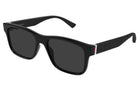 Black sunglasses with dark lenses on a white background