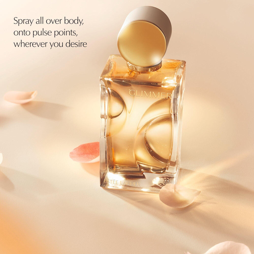 Estee Lauder Glimmer Eau de Parfum bottle with a gold cap.