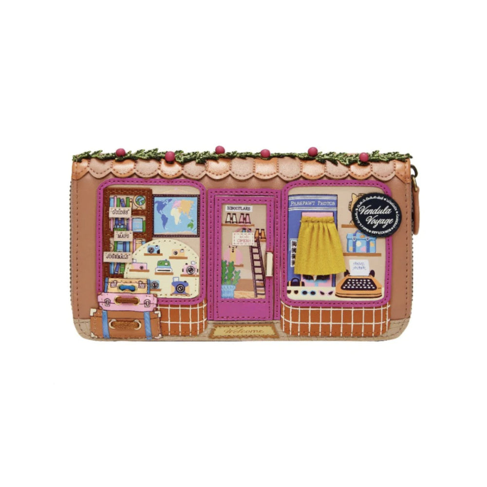 Decorative wallet with a miniature room design on a white background