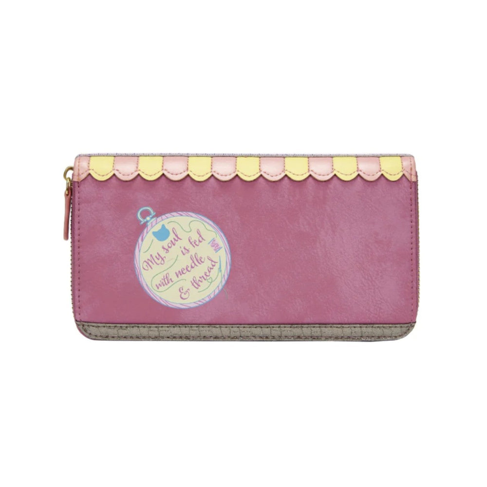 Pink wallet with decorative elements on a white background