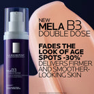 La Roche-Posay Mela B3 Double Dose skincare product with text on a dark background