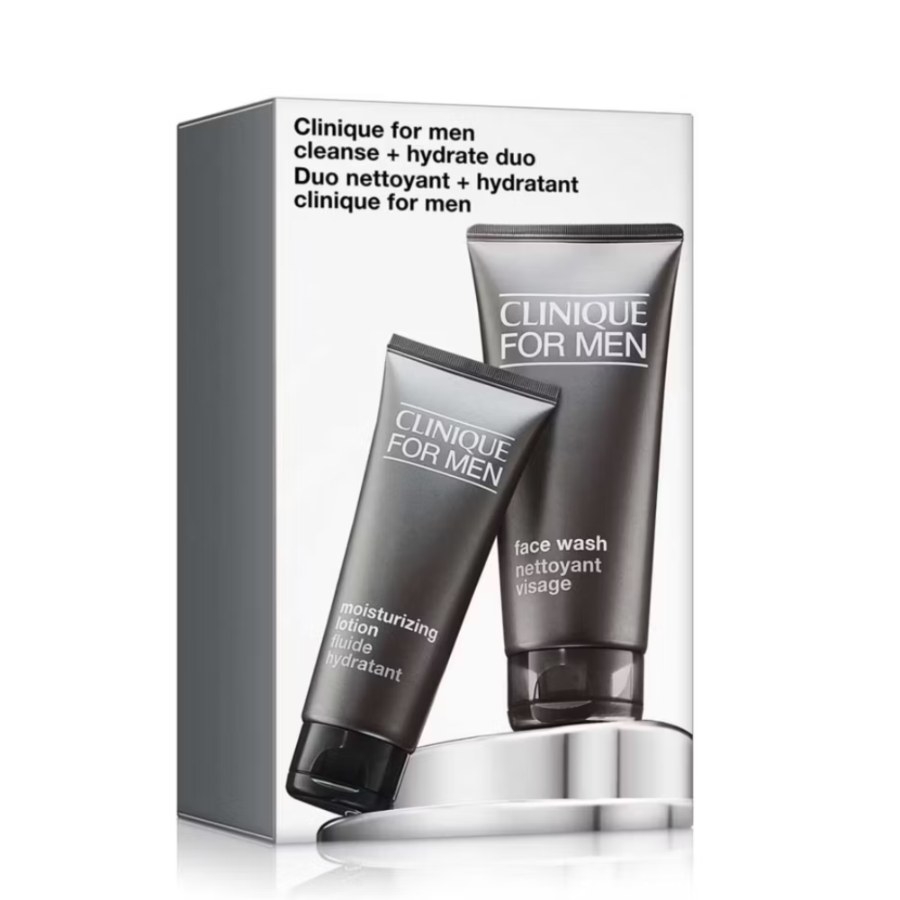 Clinique for Men skincare duo packaging on a white background