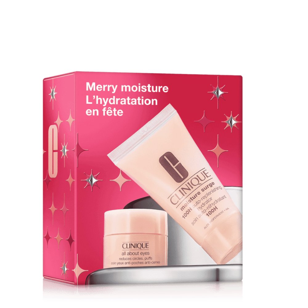 Clinique beauty set packaging with pink background