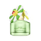 Green perfume bottle with floral design on a white background
