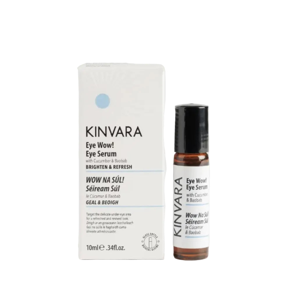 Kinvara eye serum bottle and packaging on a white background
