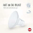 Silicone cup with text 'Soft on the Breast' and '100% skin-soft silicone cup' on a white background.