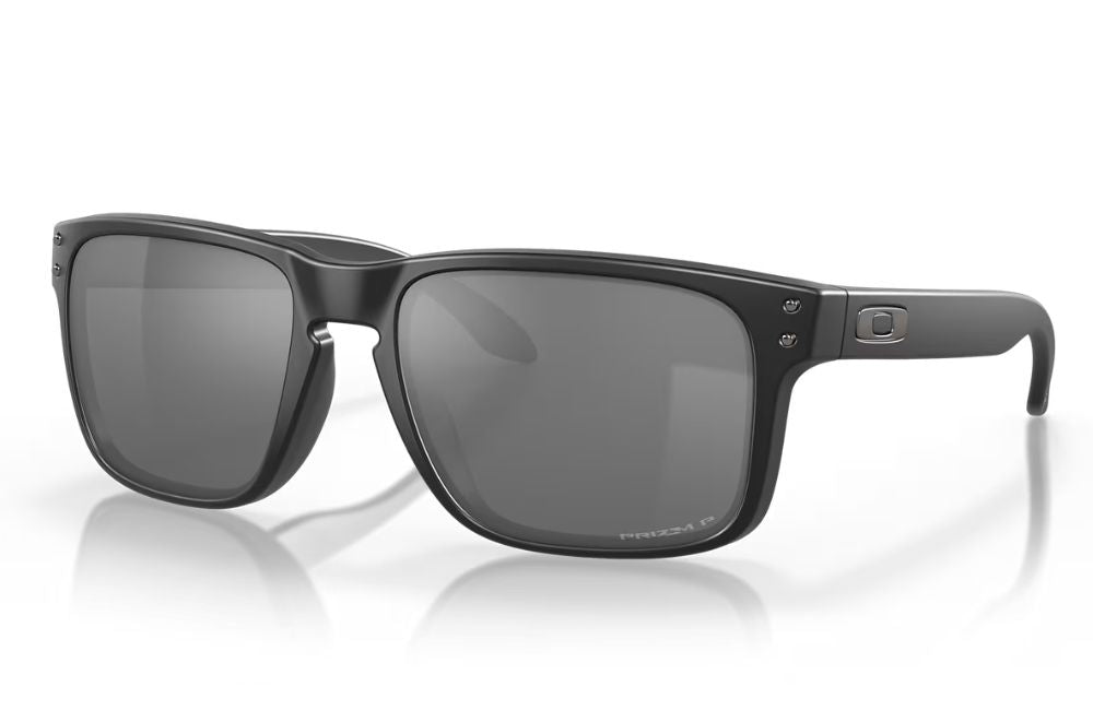 Black sunglasses with a reflective surface on a white background