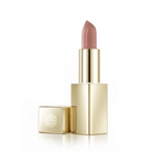 A gold lipstick with a nude pink bullet, shown with its cap off next to it on a clean white background.