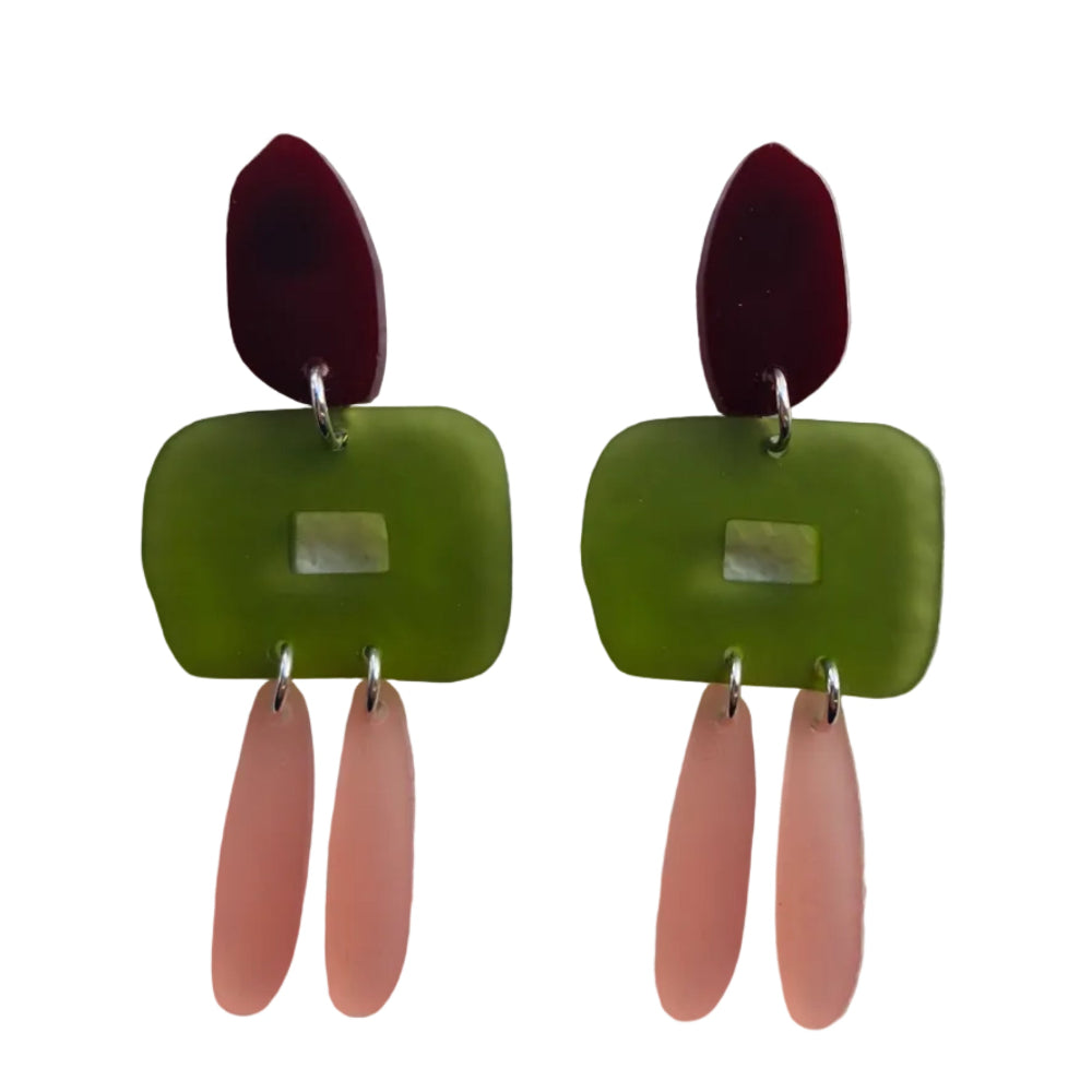burgundy, green and rose earrings