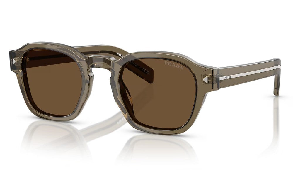 Prada sunglasses with translucent taupe acetate frames and brown lenses