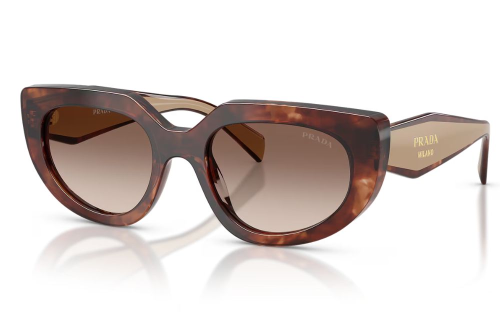 Prada sunglasses with a brown tortoiseshell acetate frame and gradient brown lenses