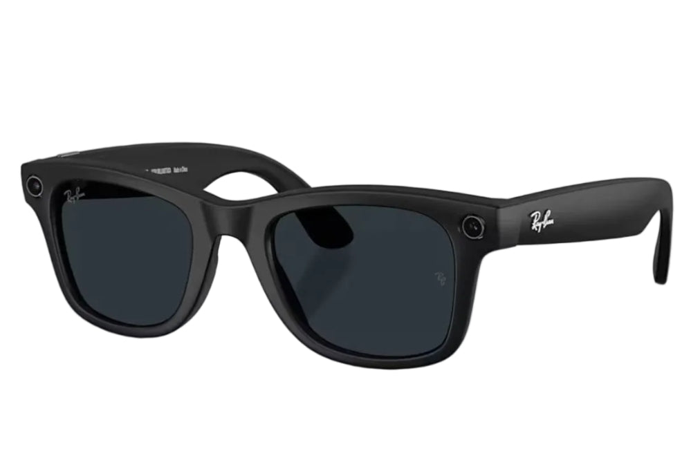 Black sunglasses with Ray-Ban logo on a white background