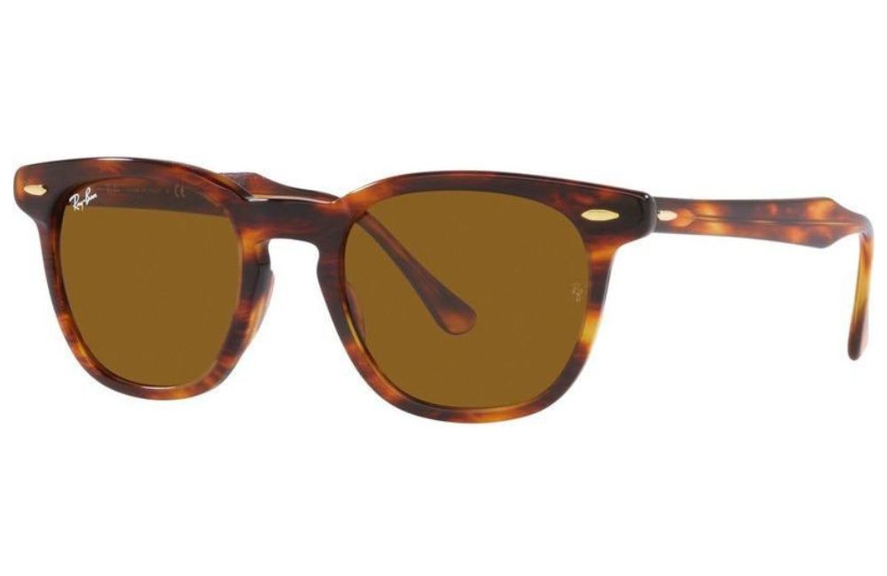 Sunglasses with tortoiseshell frame and brown lenses on a white background