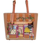Handbag with a miniature store design on a beige background