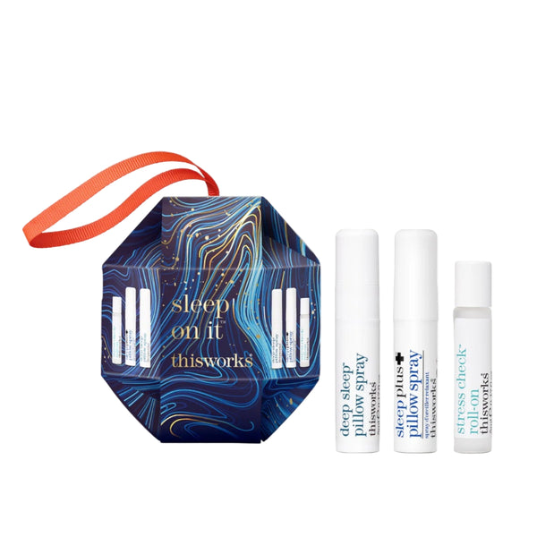 thisworks sleep on it product set with packaging and three bottles on a white background