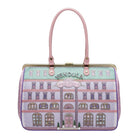 Handbag with building design and 'Vendula' branding on a white background