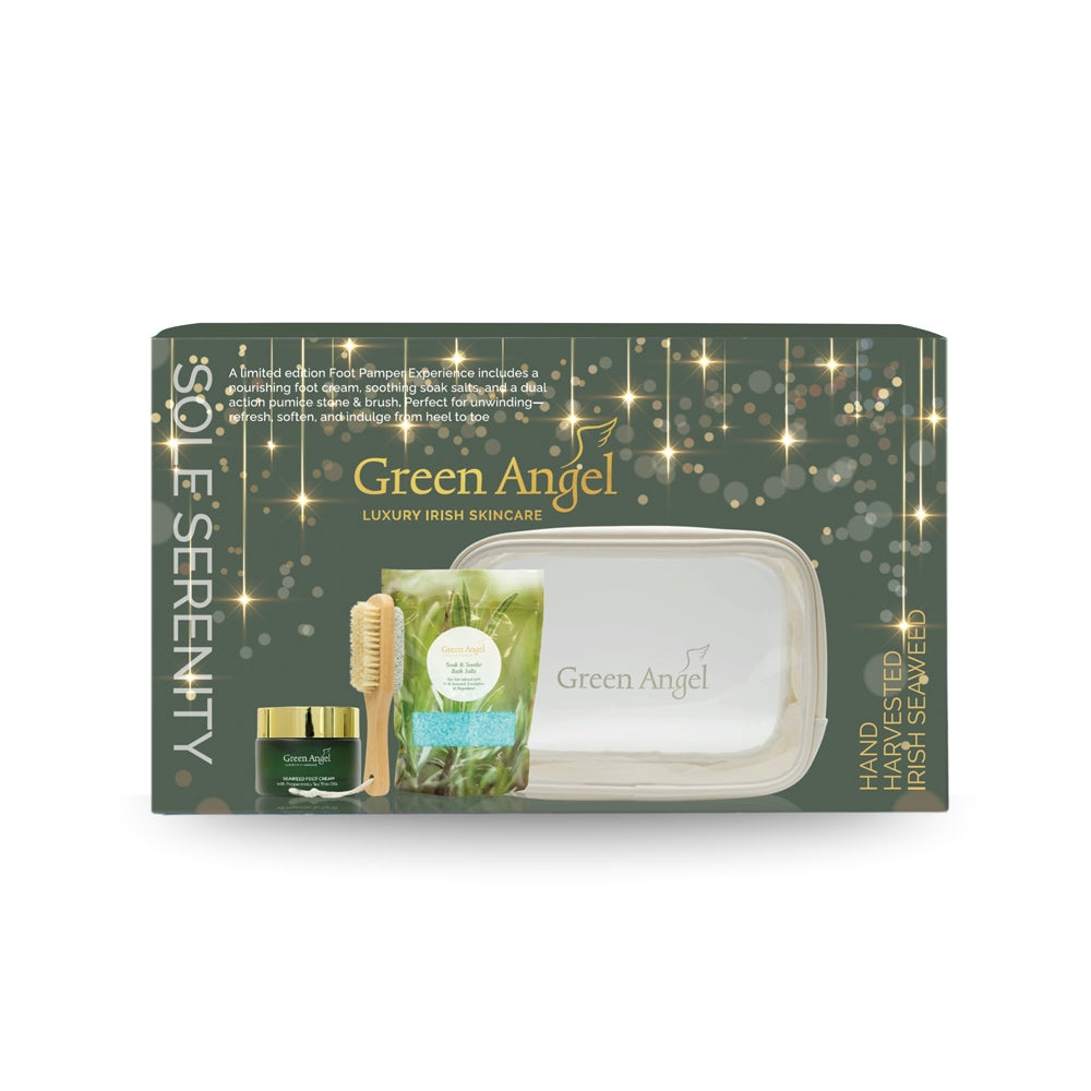 Green Angel skincare product set packaging on a white background