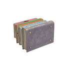 Stack of colorful book-style bag with a grey cover on a white background
