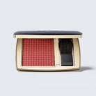 Compact blush with a brush on a light gray background