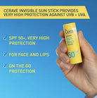 CeraVe Invisible Sun Stick with text on a blue background