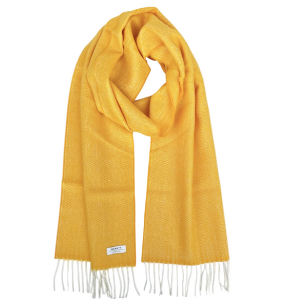 Yellow scarf with white fringe on a white background