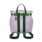 Light purple bag with green straps and accents on a white background