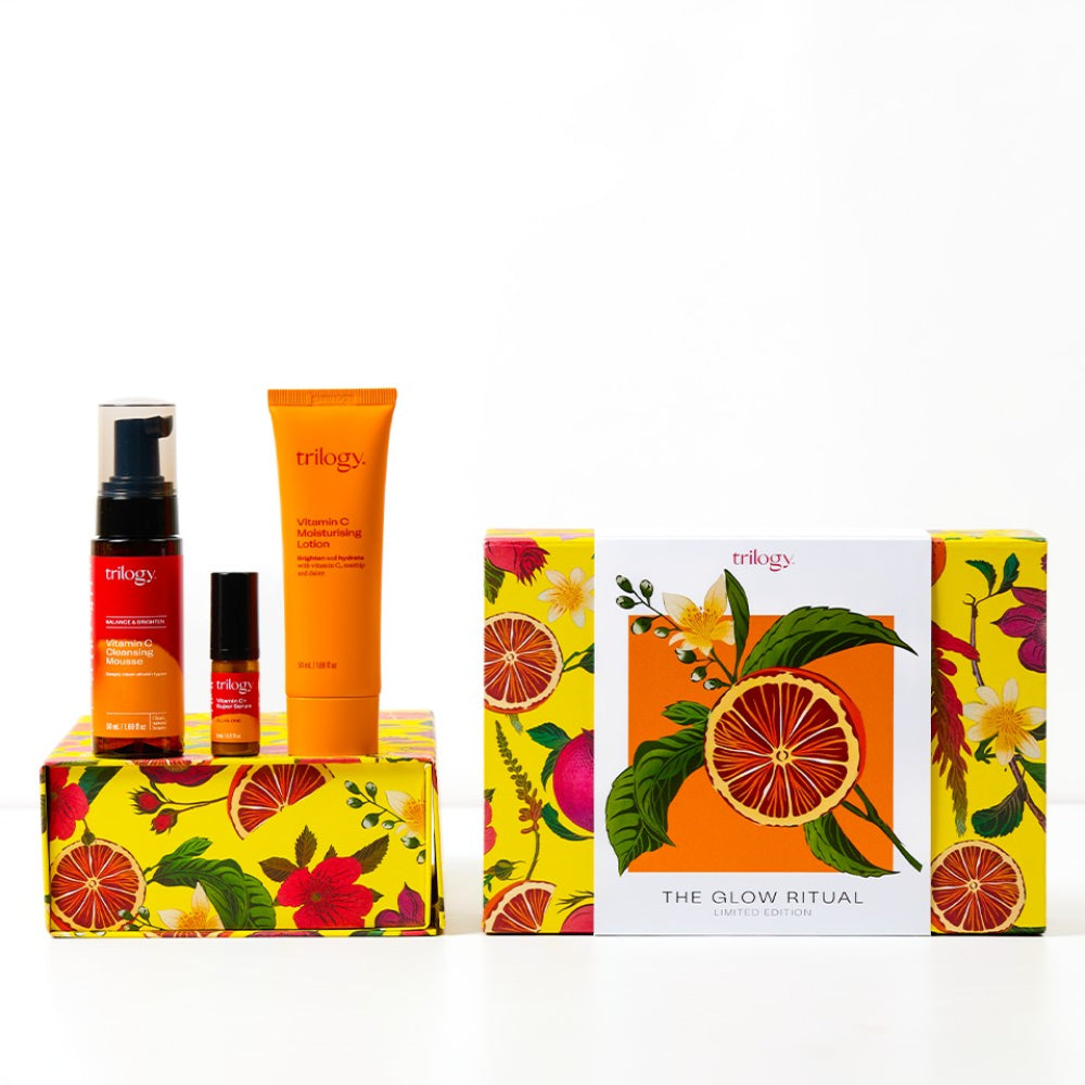 Skincare products with colorful packaging on a white background