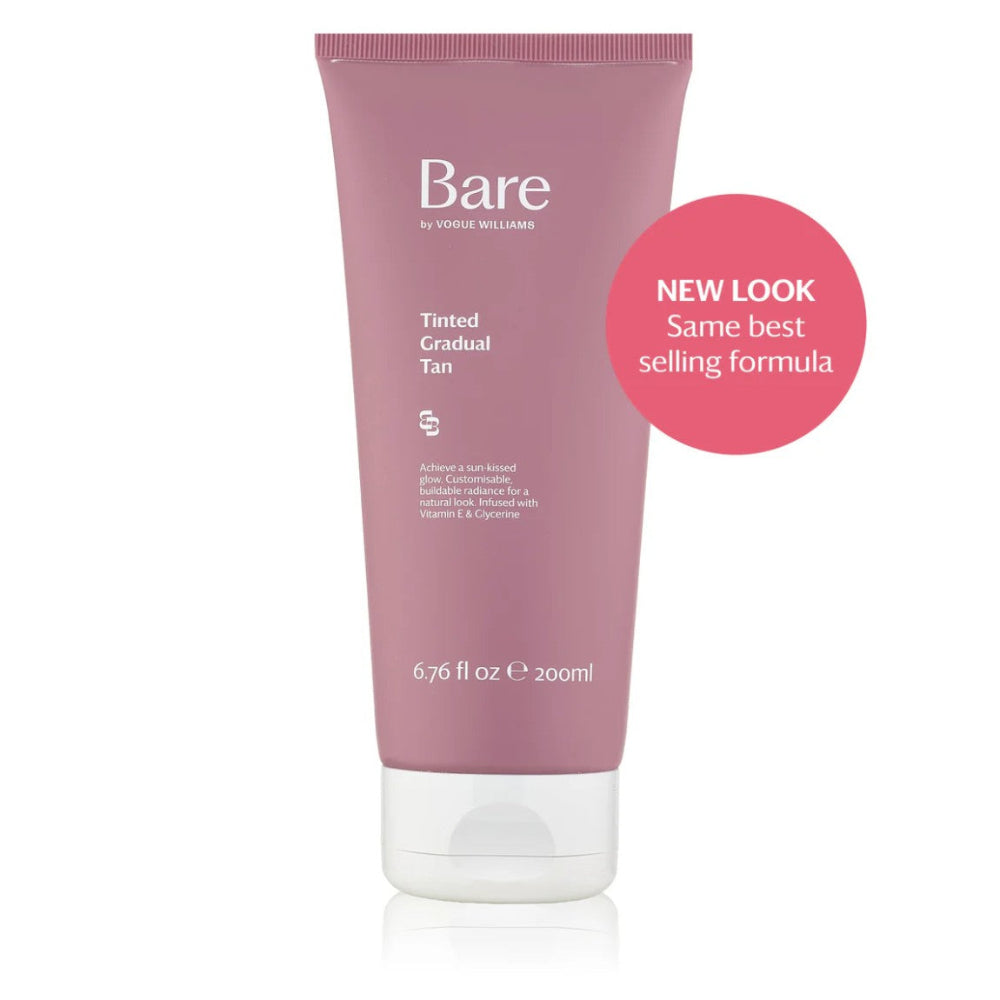 Pink tube of 'Bare' tinted gradual tan on a white background