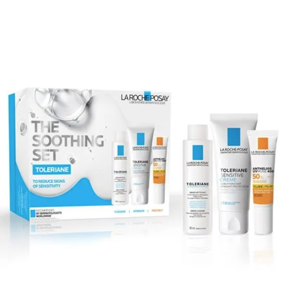 La Roche-Posay soothing skincare set on a white background