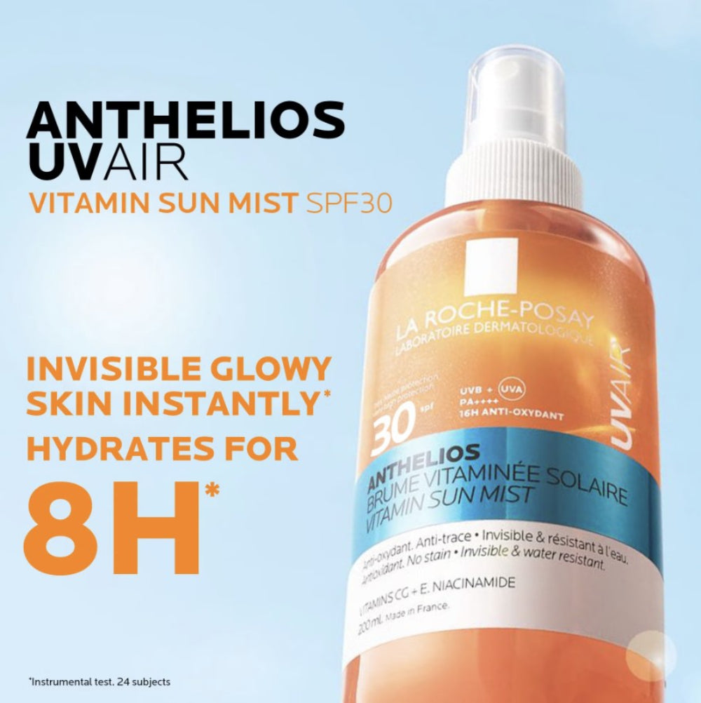 Anthelios UV Air Vitamin Sun Mist SPF30 bottle on a light blue background