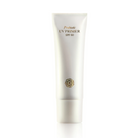 A white squeeze tube of Probiotic UV Primer SPF 50, featuring gold text and a small gold circular pattern on the front, set against a solid white background with a soft reflection below.